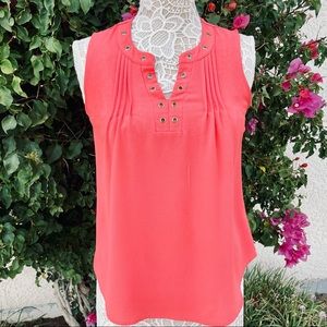 MINE Orange Grommet Detail Tank Top w/Pleat’s
